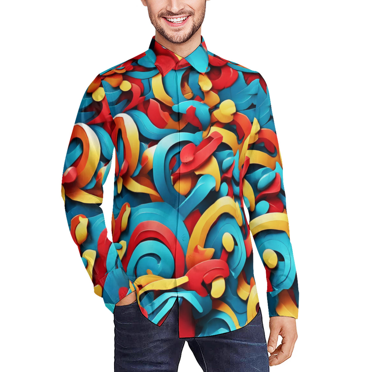 Abstract Men's Classic Long-Sleeved Shirt | Polyester