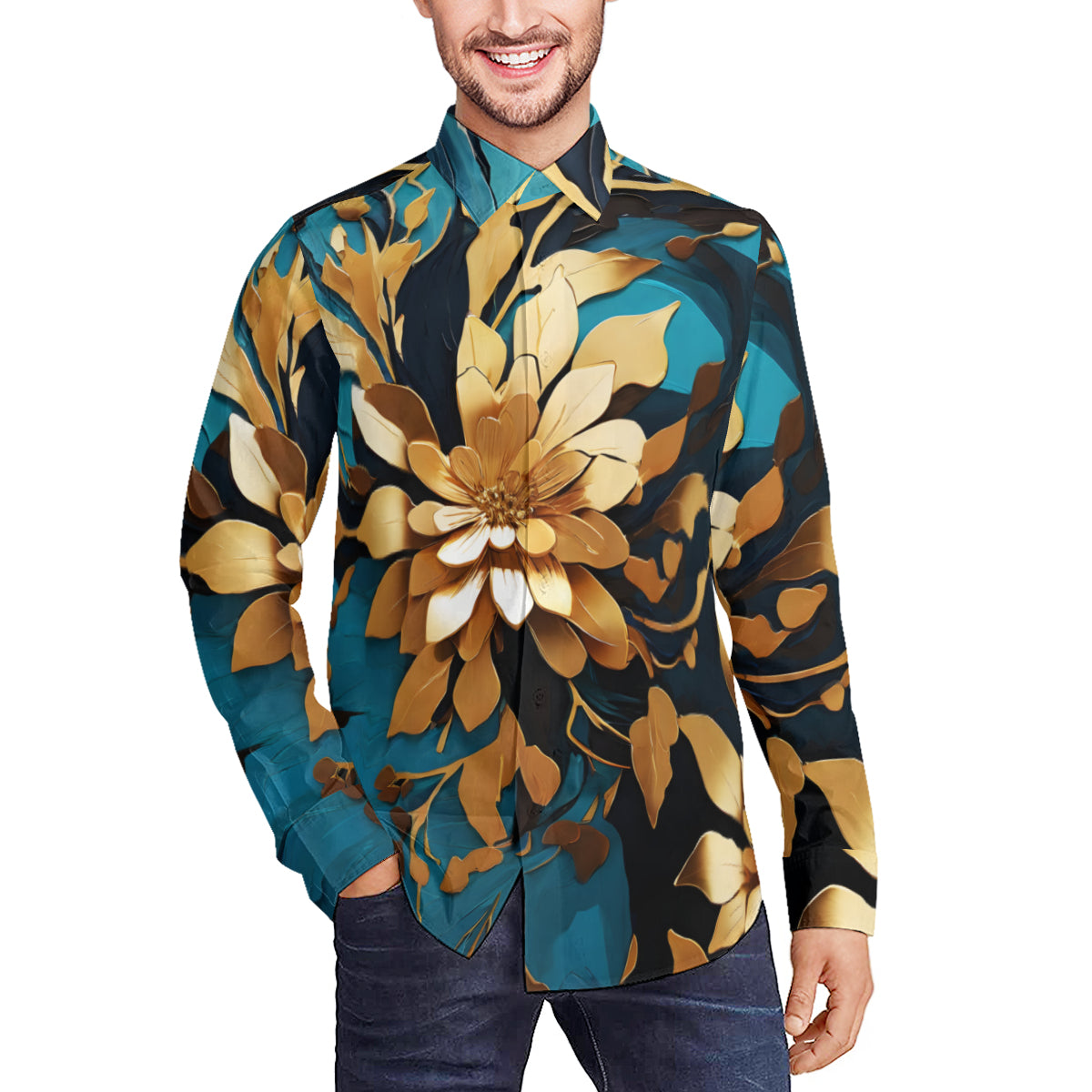 Abstract Floral Long Sleeves Men's Shirt