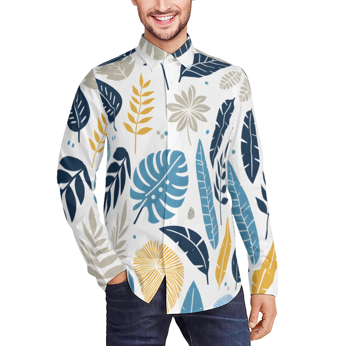 Tropical Leaf Long Sleeves Men's Shirt