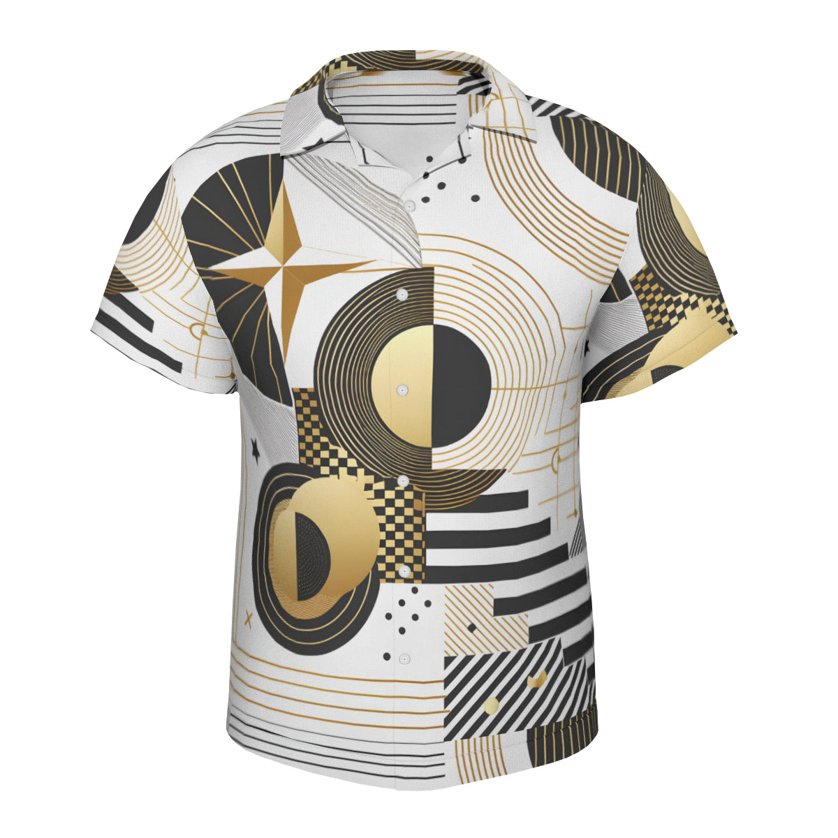 Abstract White Gold Short Sleeves Shirt