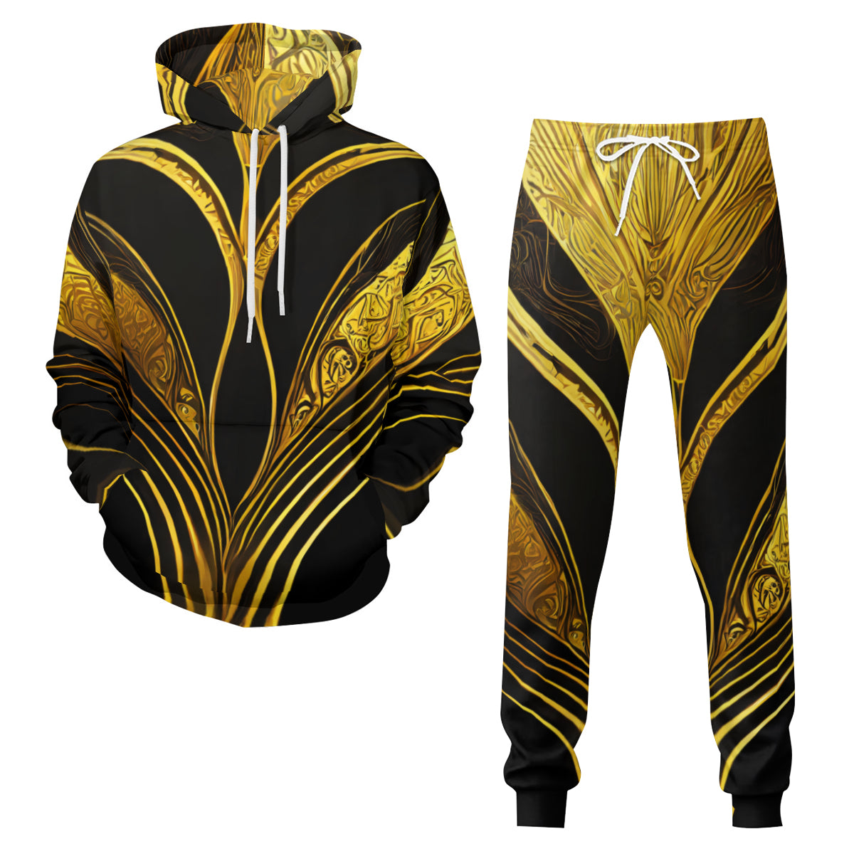 Abstract Elegant Gold Men's Adult Hoodie Set (Double-Layer Hood) | Health Fabric