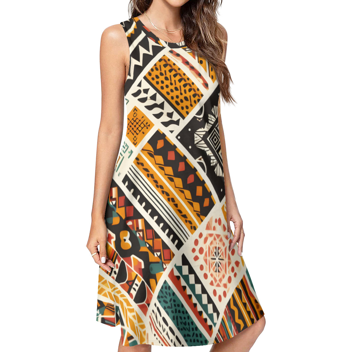 African Pattern Women's Casual Dress | Polyester