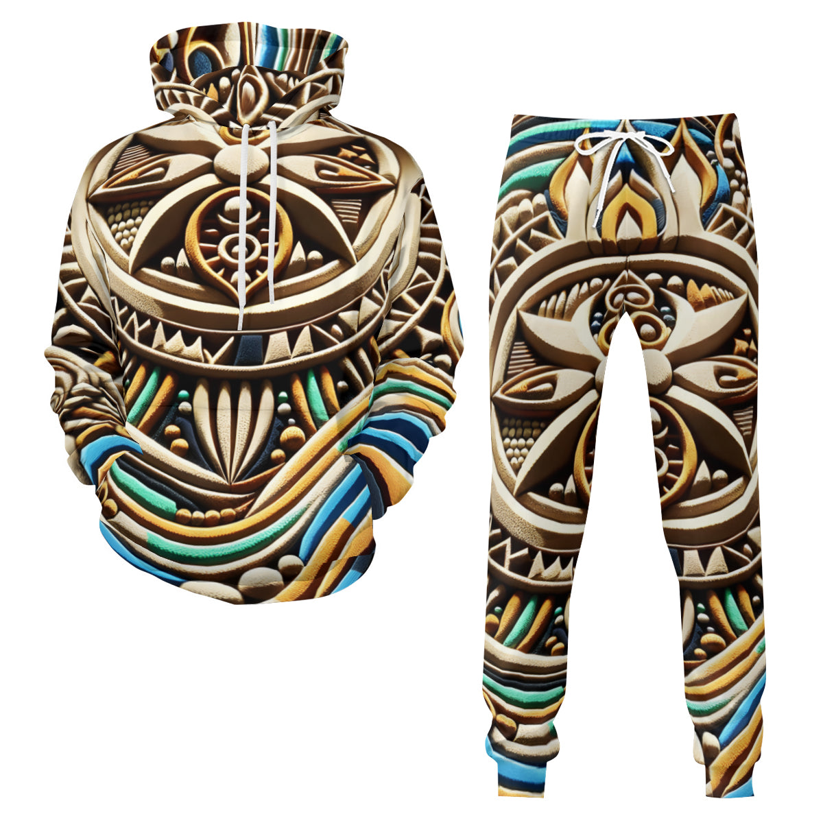 Abstract Design Men's Adult Hoodie Set (Double-Layer Hood) | Health Fabric