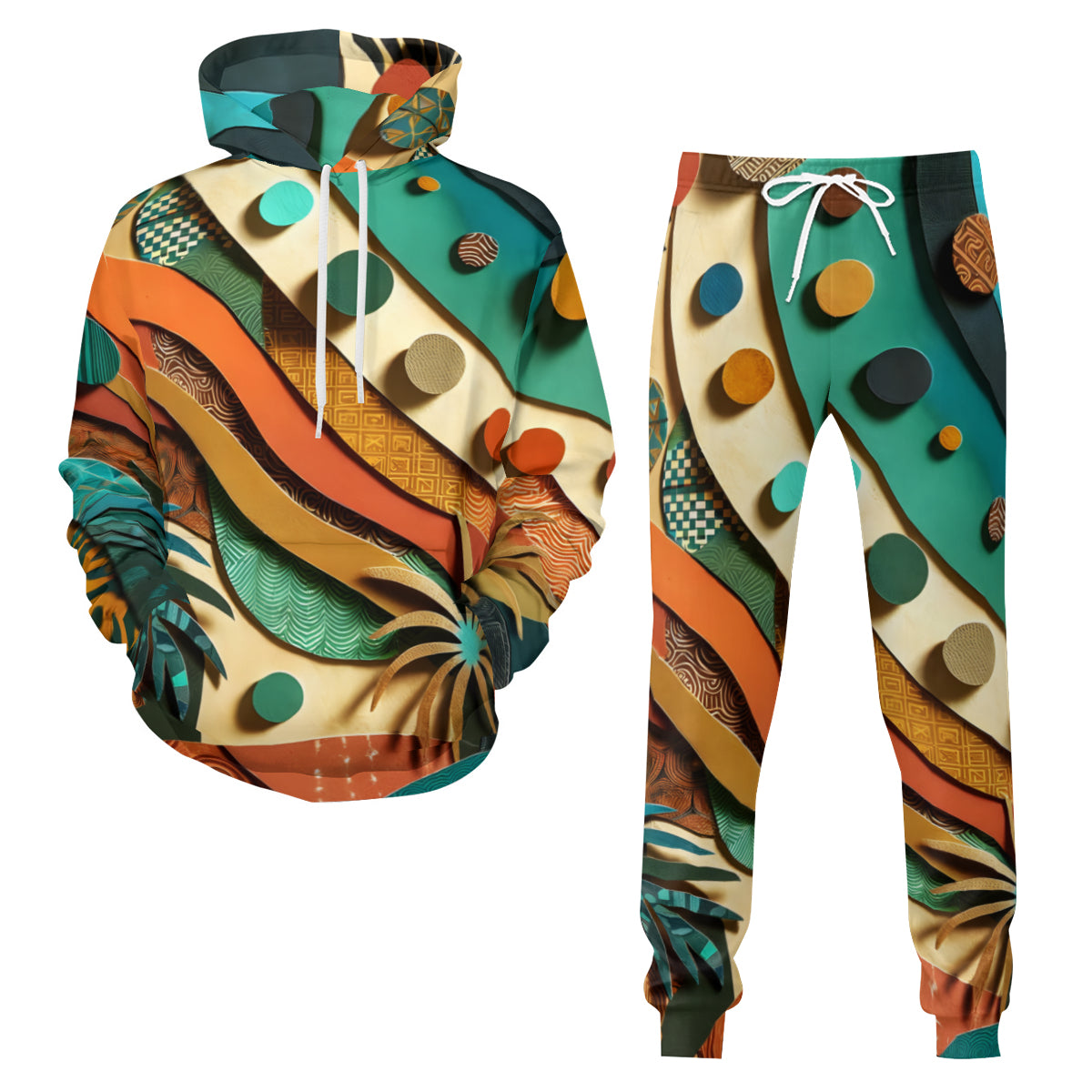 Paper Collage Men's Adult Hoodie Set (Double-Layer Hood) | Health Fabric