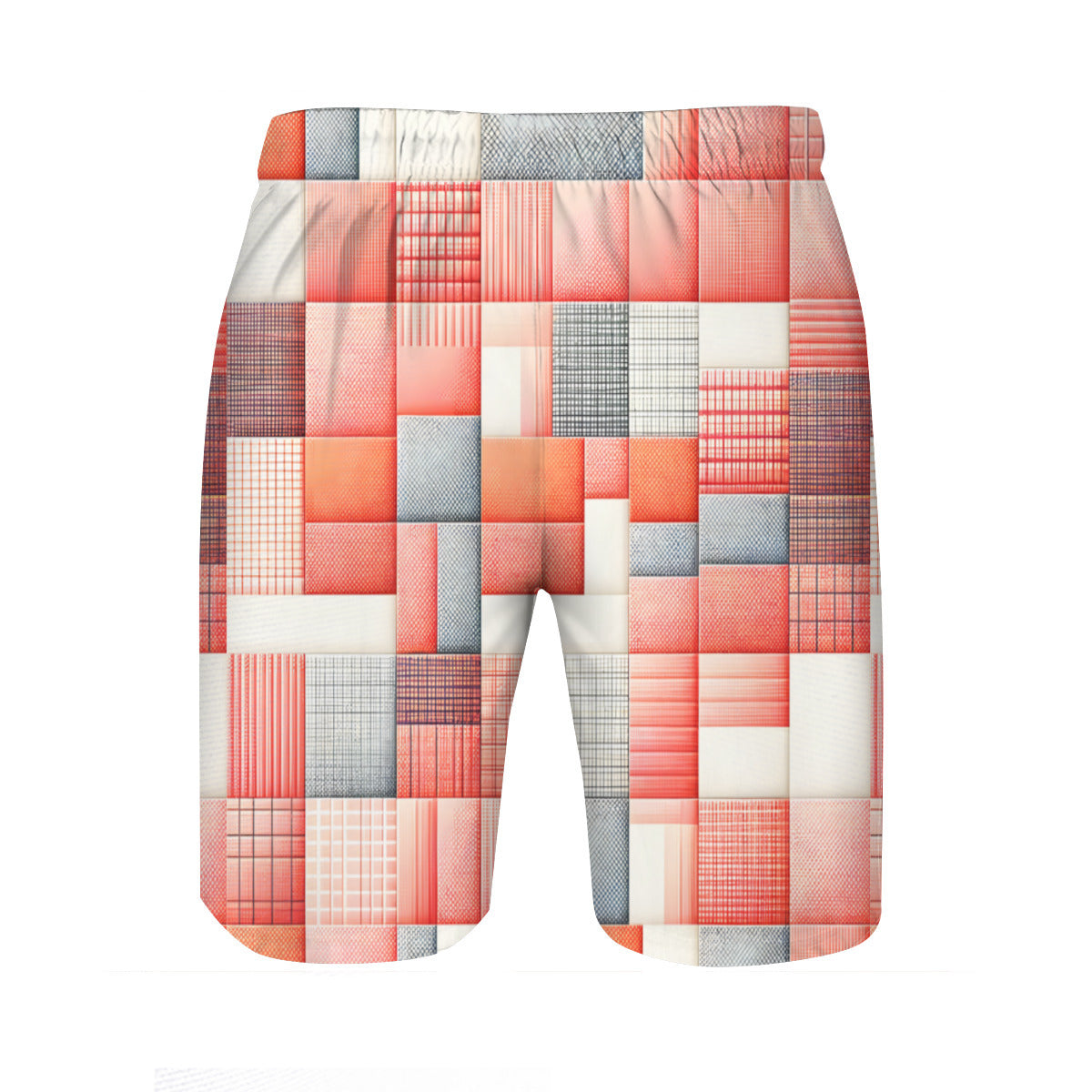 Pink Check Men's Beach Shorts (Not Mesh Lined) | Polyester