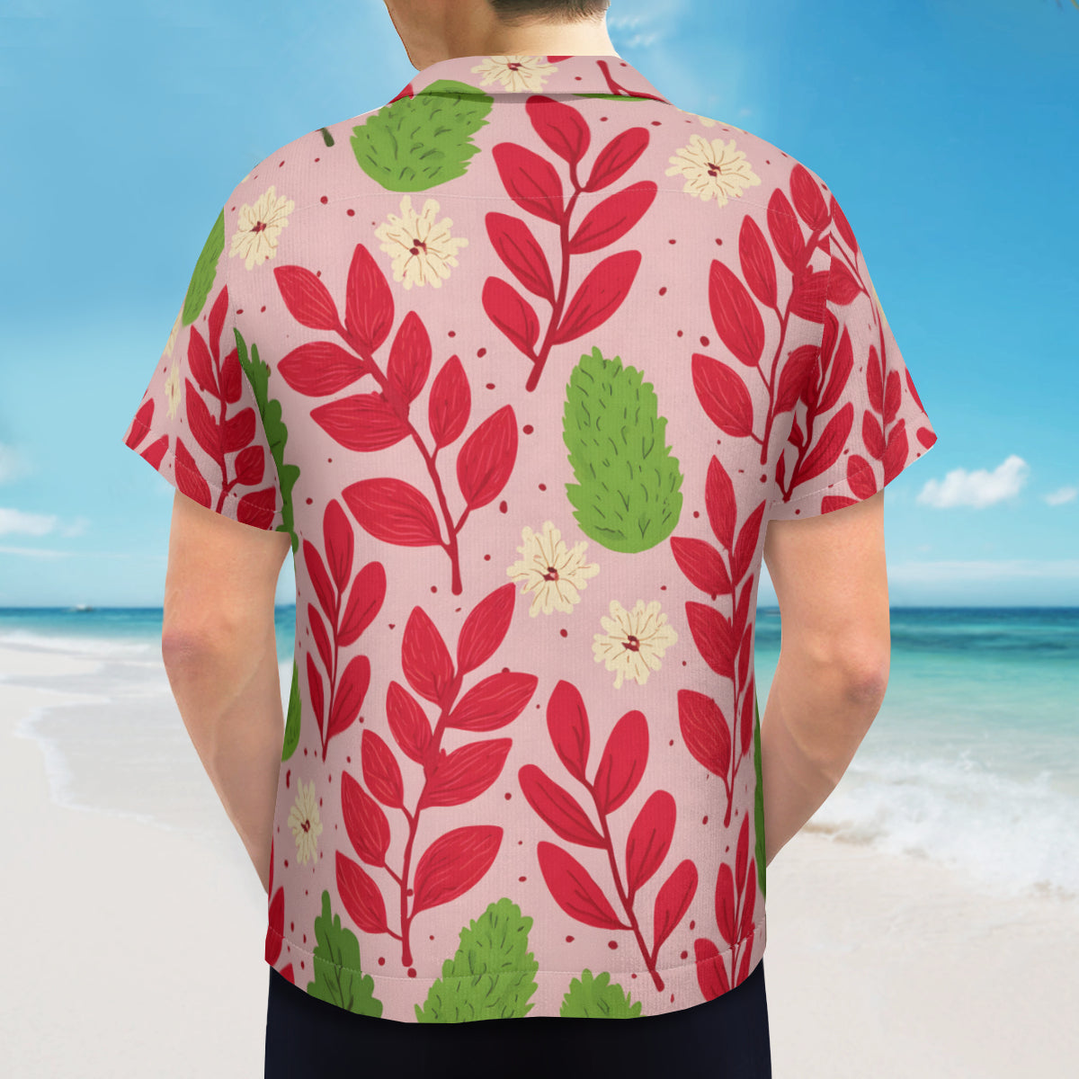 Pink Leaves Short Sleeves Men's Shirt