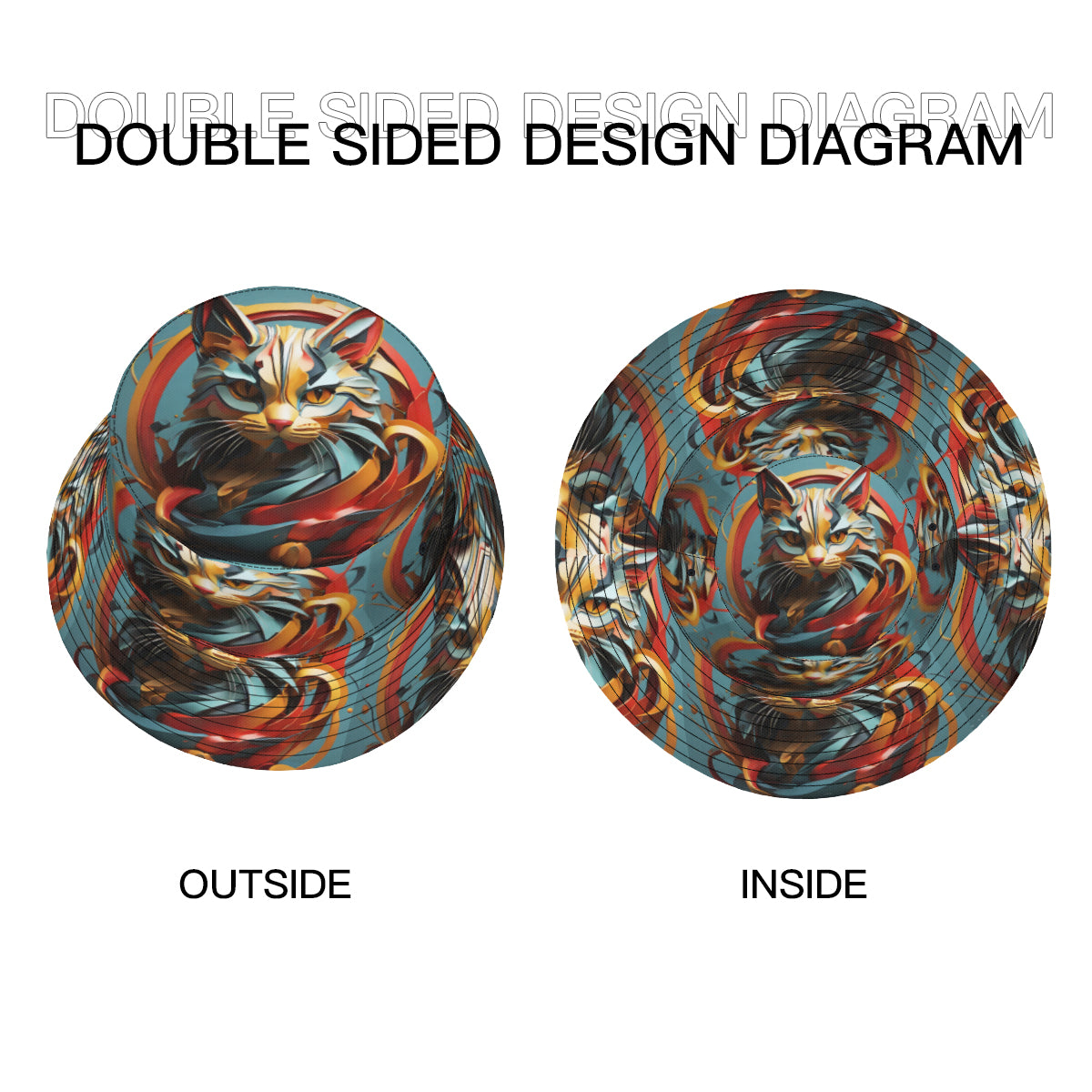 Abstract Cat Double-Sided Unisex Polyester Bucket Hat