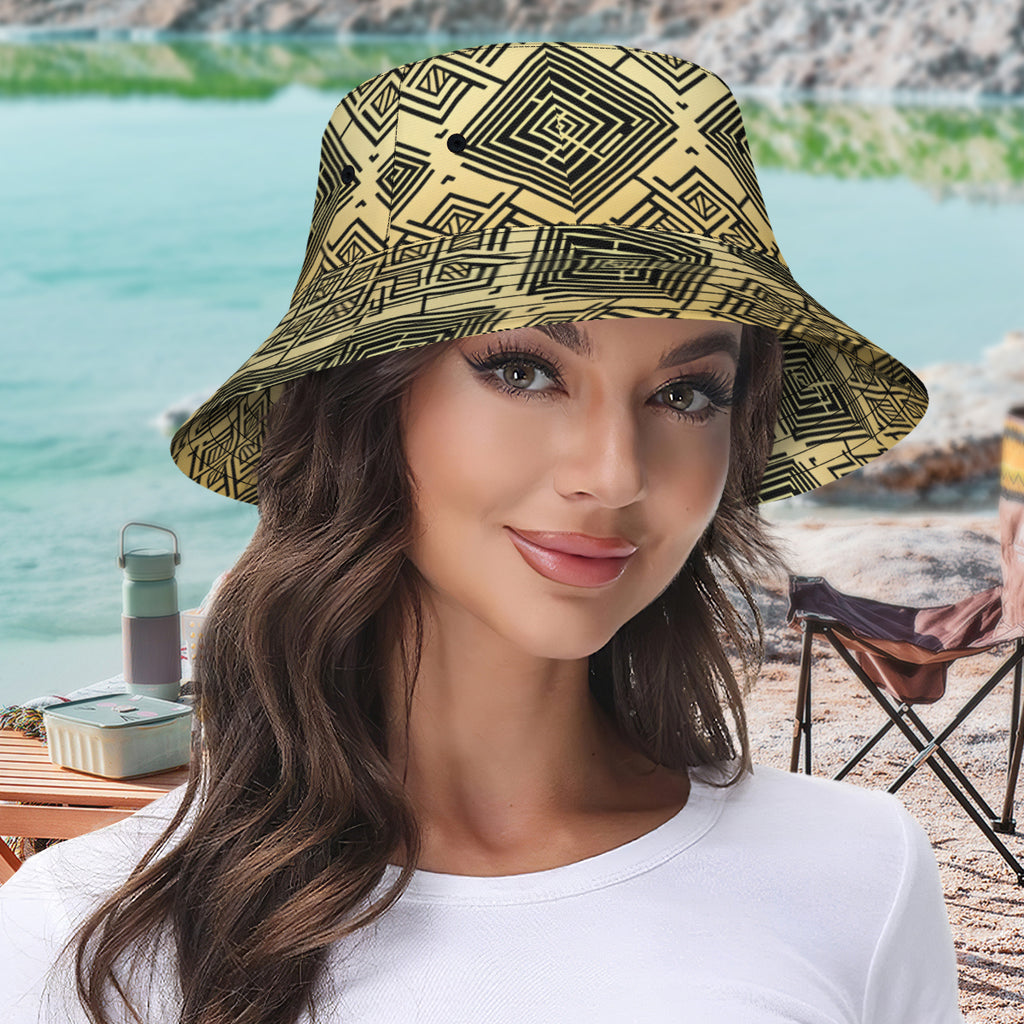 Golden Geometric Shapes Double-Sided Unisex Polyester Bucket Hat
