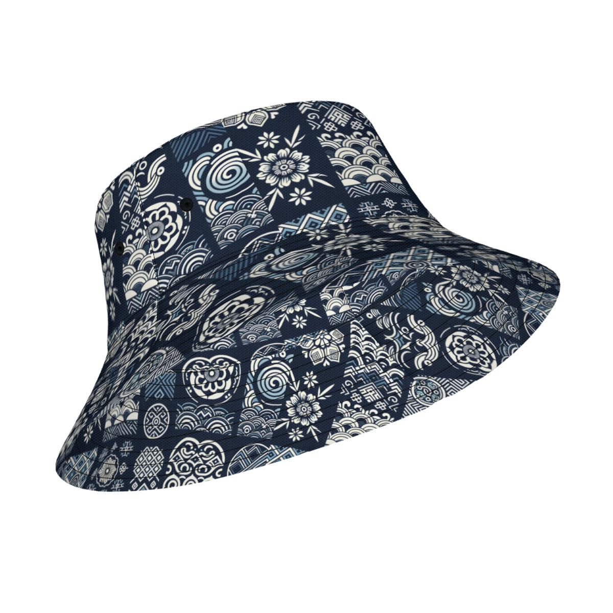 Navy Blue Geometric Shapes Double-Sided Unisex Polyester Bucket Hat