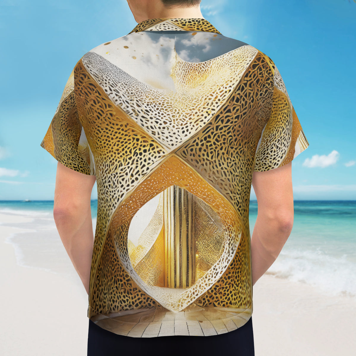 Golden Architectural Pattern Short Sleeves Men's Shirt