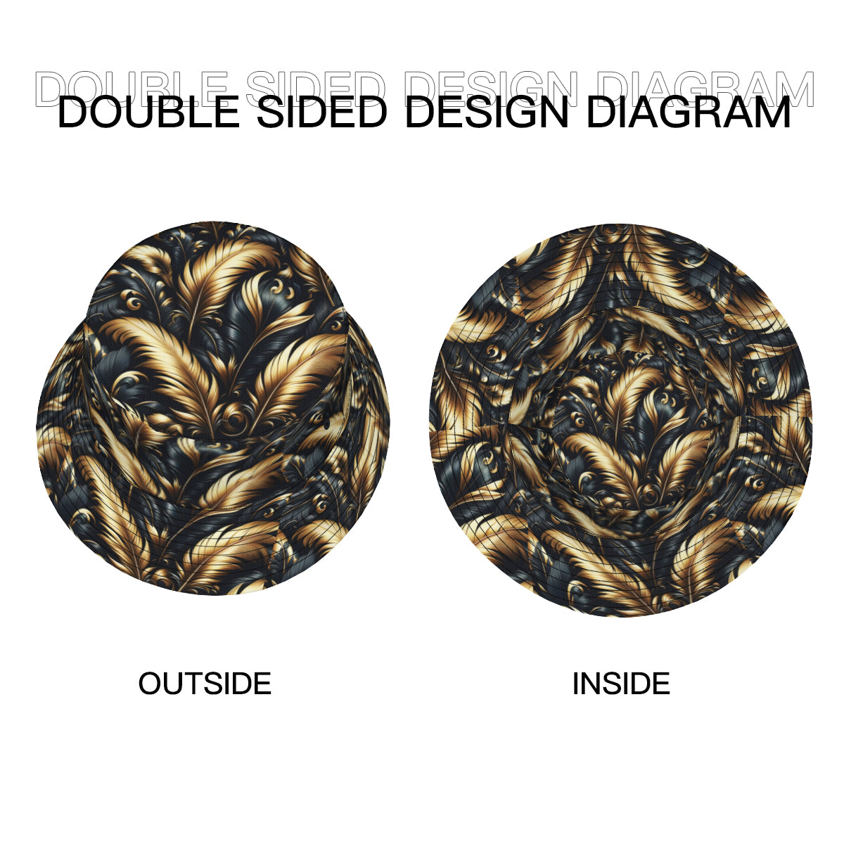 Golden Feathers Double-Sided Unisex Polyester Bucket Hat