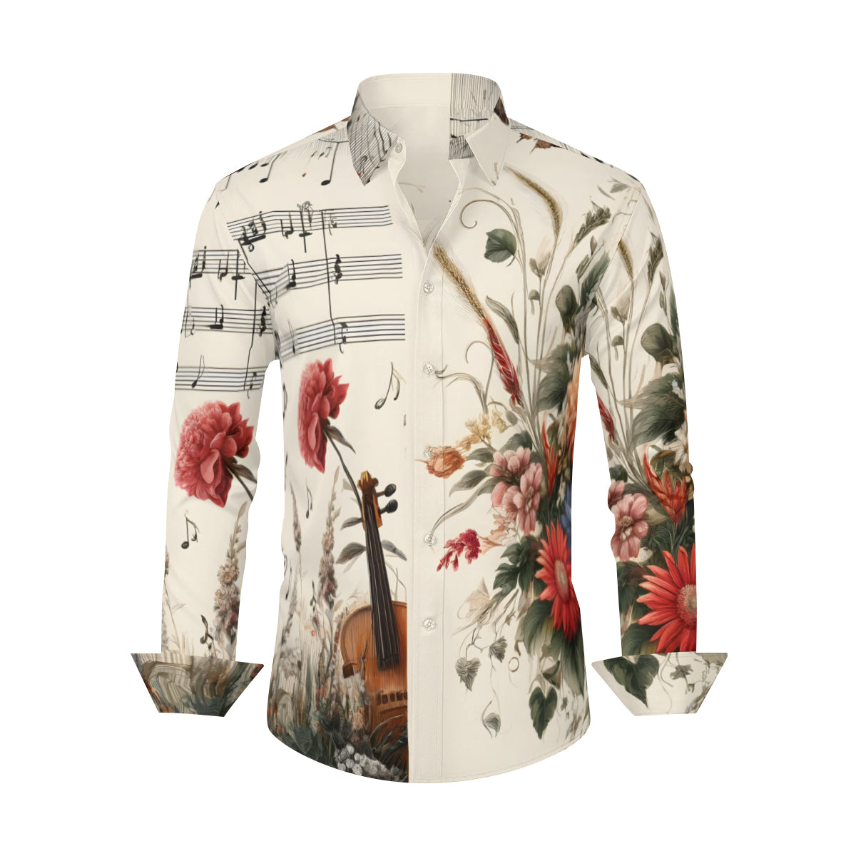 Musical Floral Long Sleeves Men's Shirt