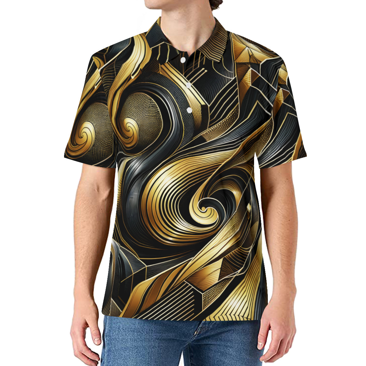 Abstract Gold Men's Premium European Size POLO Shirt | 95% Polyester+5% Spandex