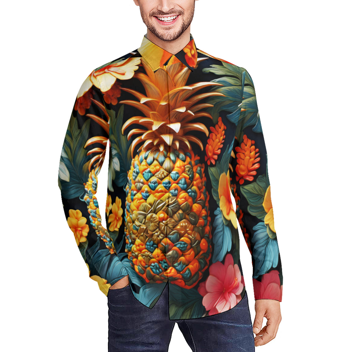 Pineapple Men's Classic Long-Sleeved Shirt | Polyester
