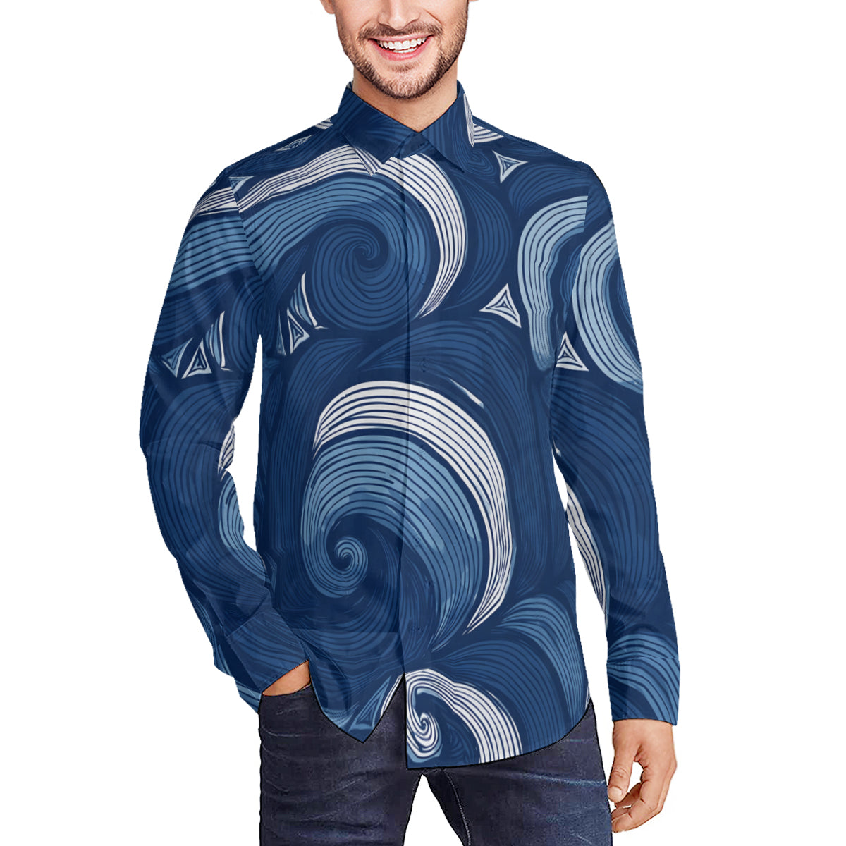 Abstract Denim Classic Long Sleeves Men's Shirt