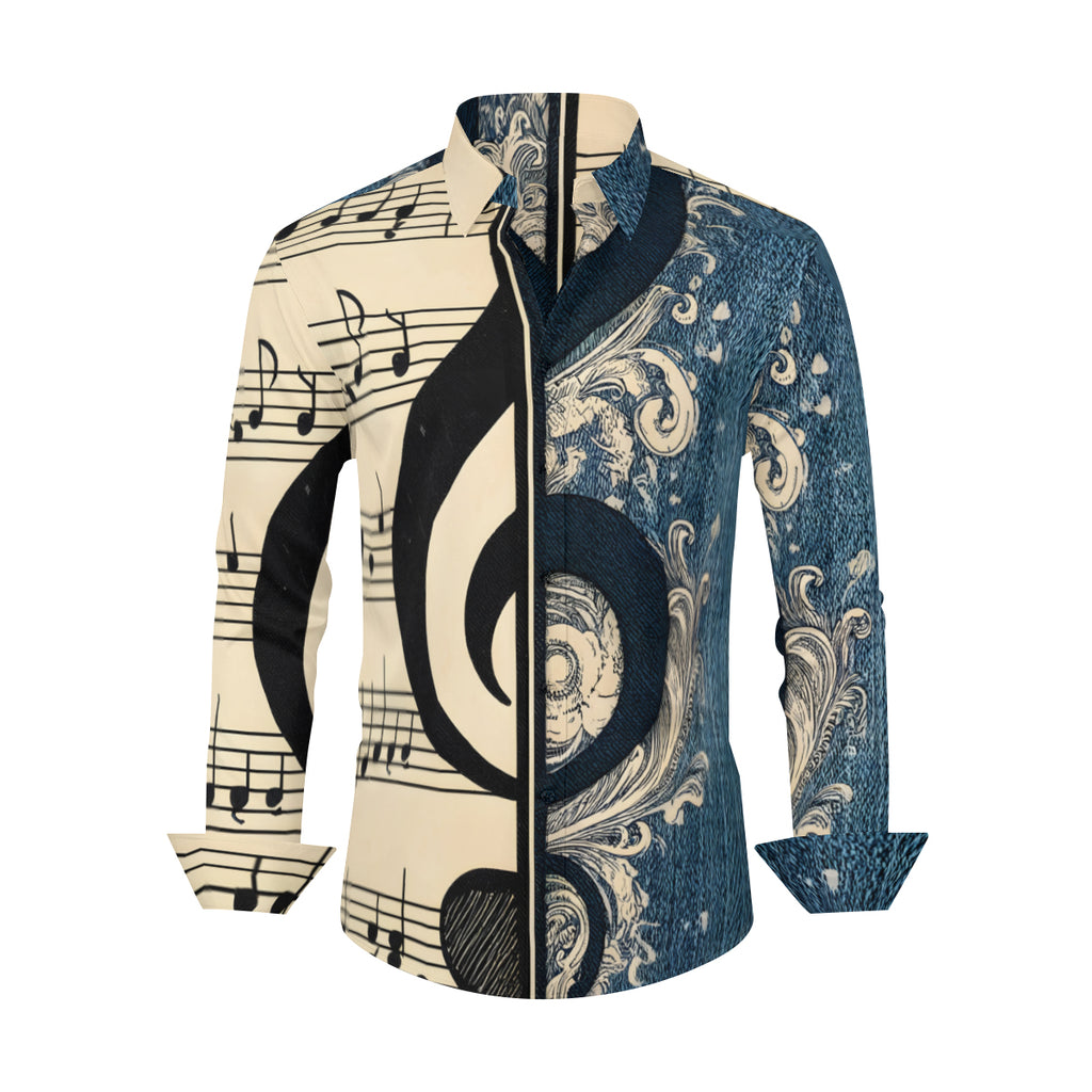 Musical Denim Design Long Sleeves Men's Shirt