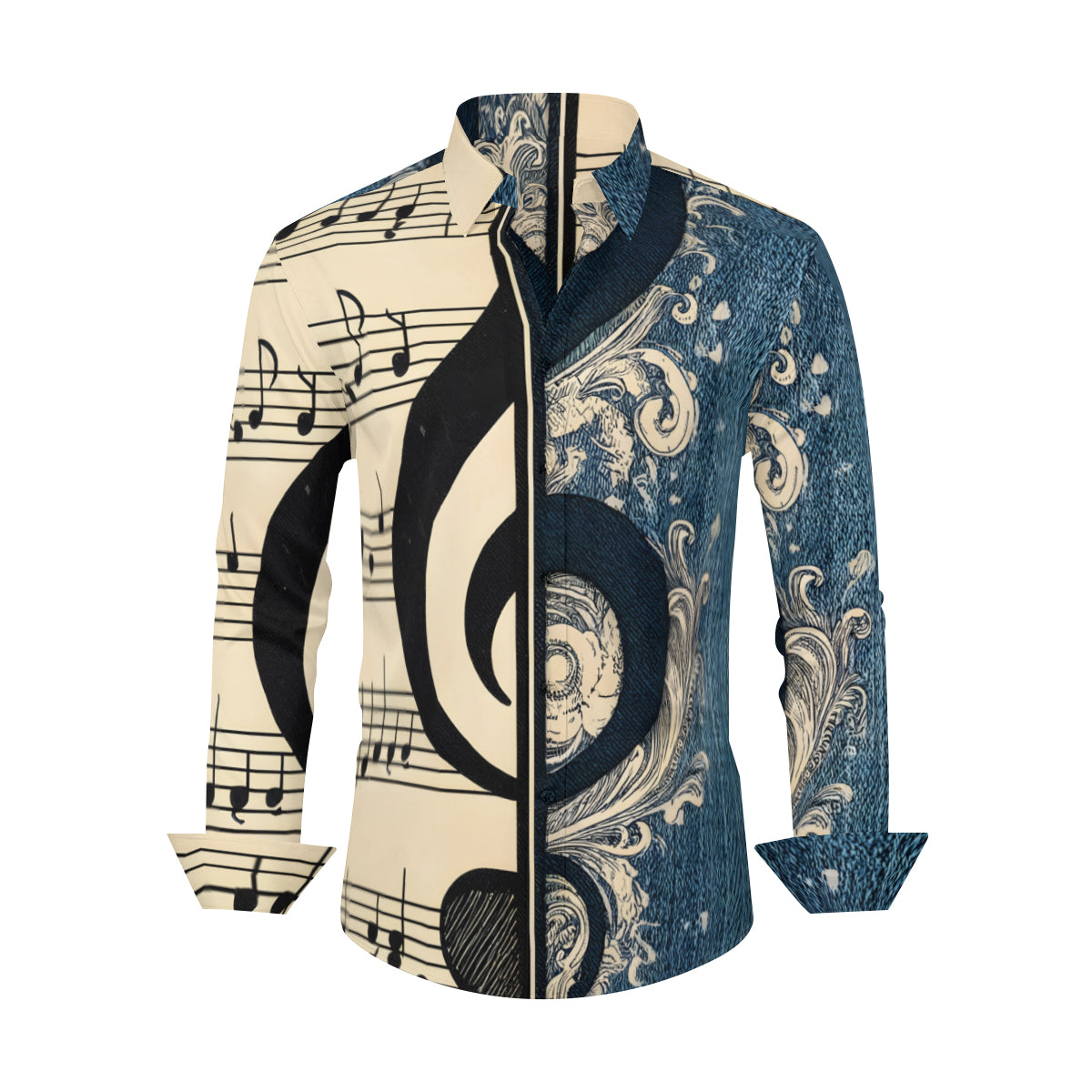 Musical Denim Design Long Sleeves Men's Shirt