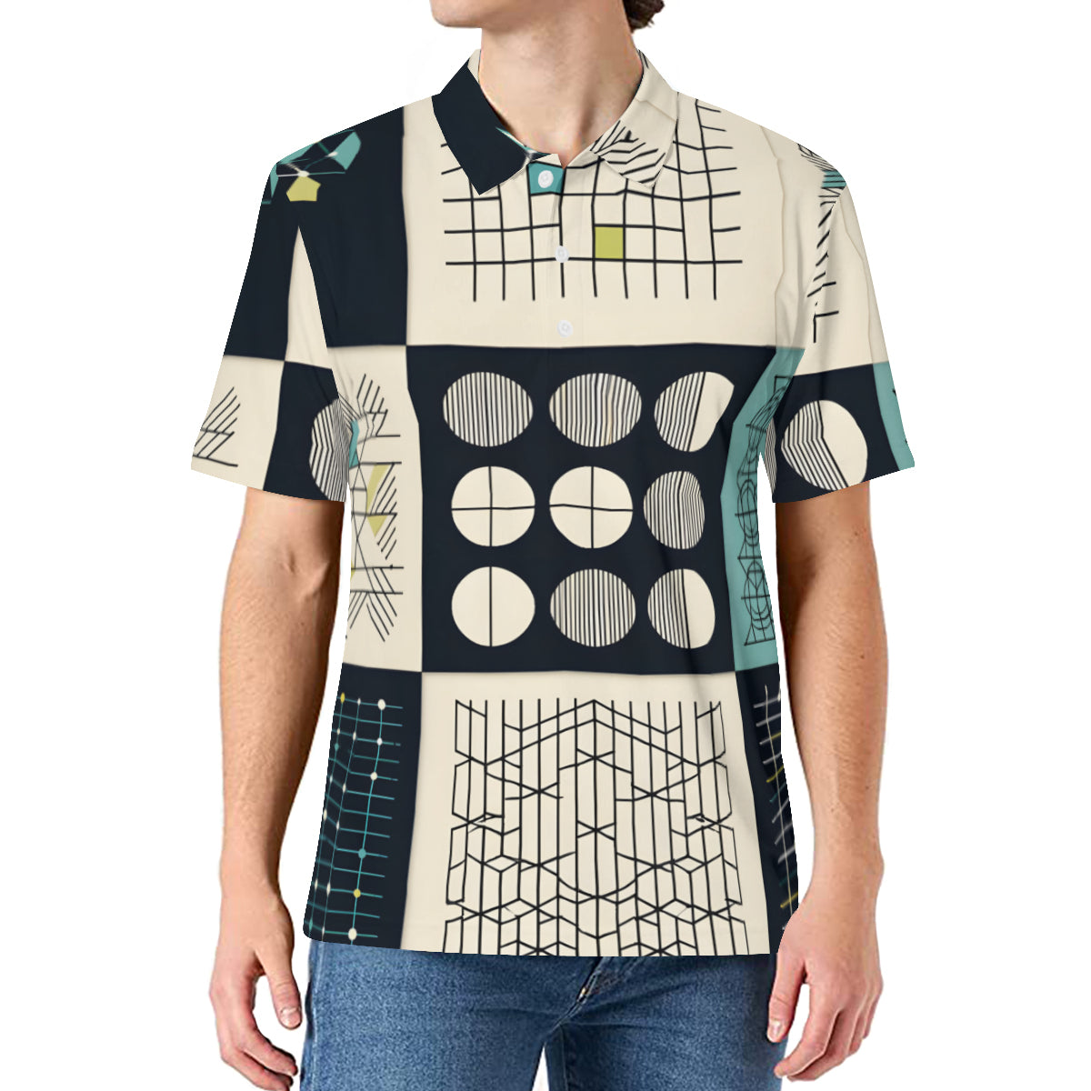 Minimalistic Geometric Men's Premium European Size POLO Shirt | 95% Polyester+5% Spandex