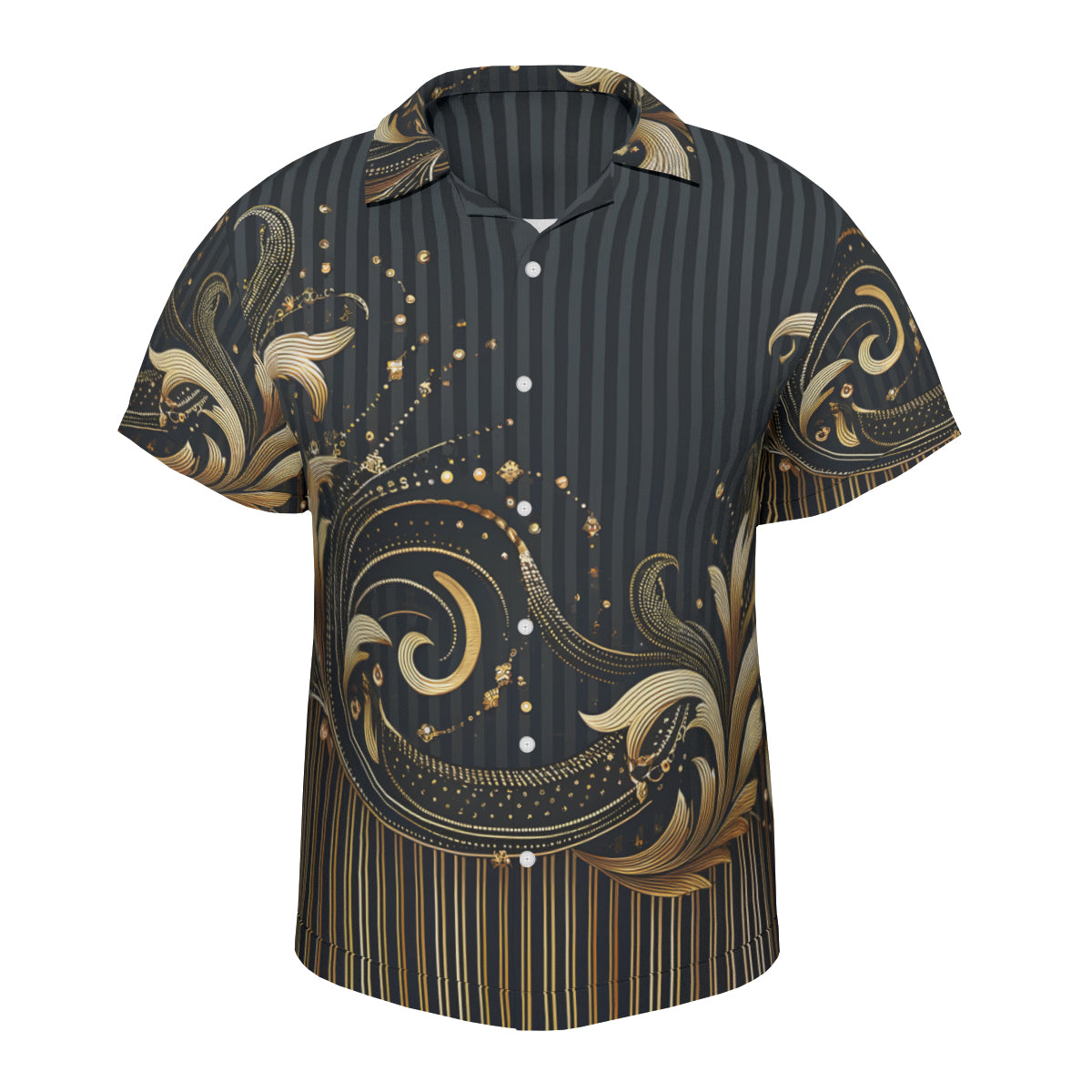 Elegant Black And Gold Short Sleeves Men's Shirt