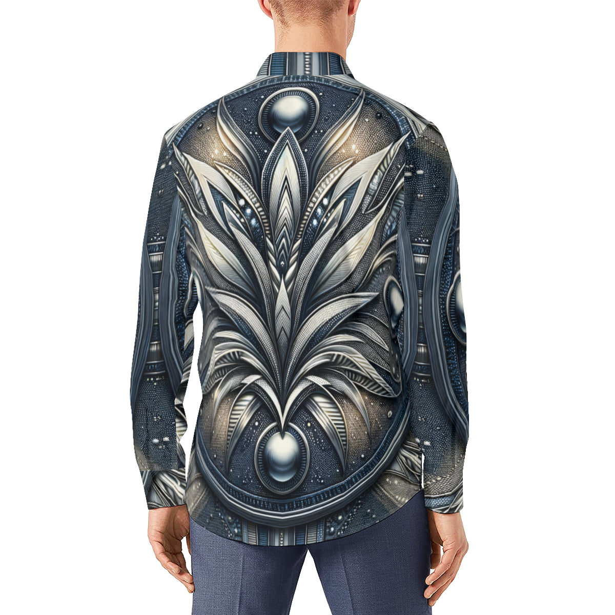 Metallic Denim Long Sleeves Men's Shirt
