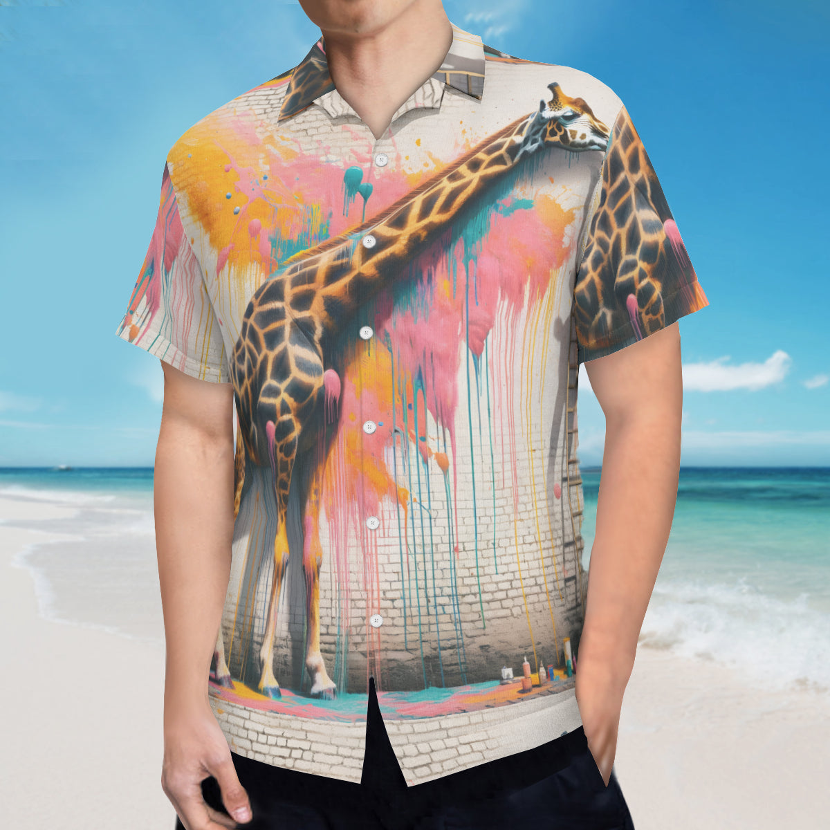 Giraffe Painting Short Sleeves Men's Shirt