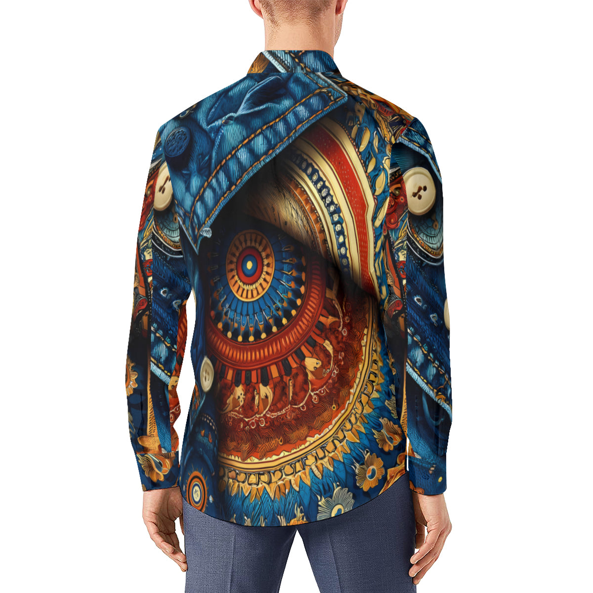 Denim And African Design Long Sleeves Men's Shirt