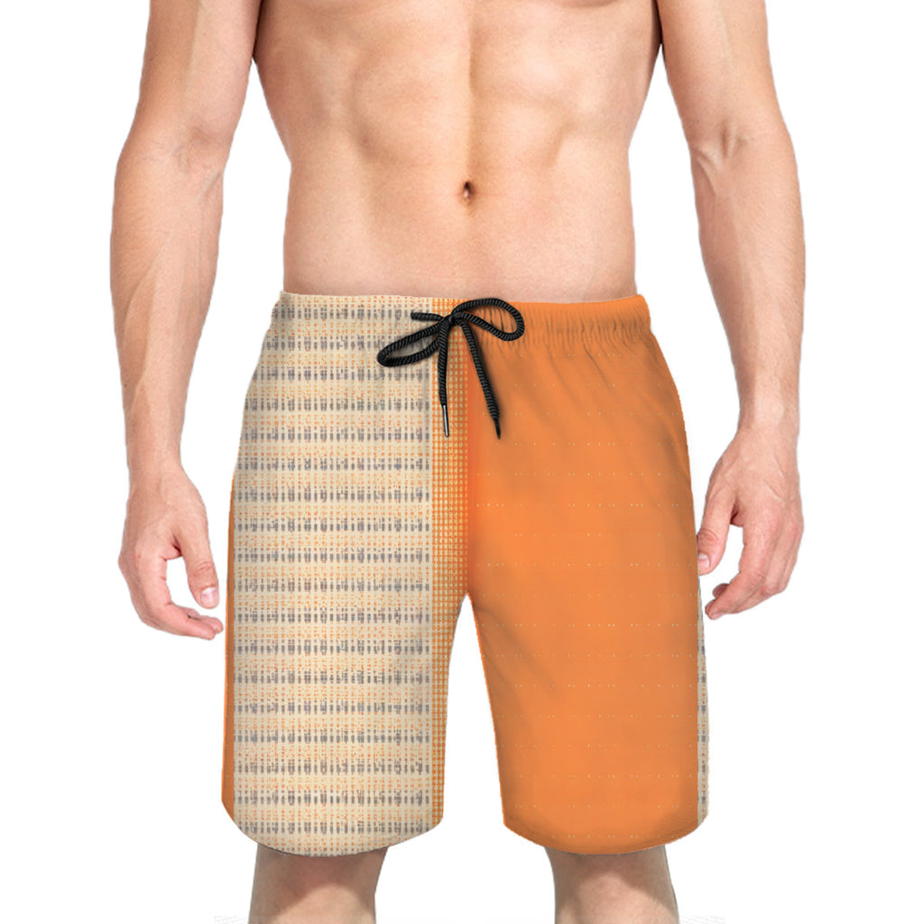 Orange Check Men's Beach Shorts (Not Mesh Lined) | Polyester
