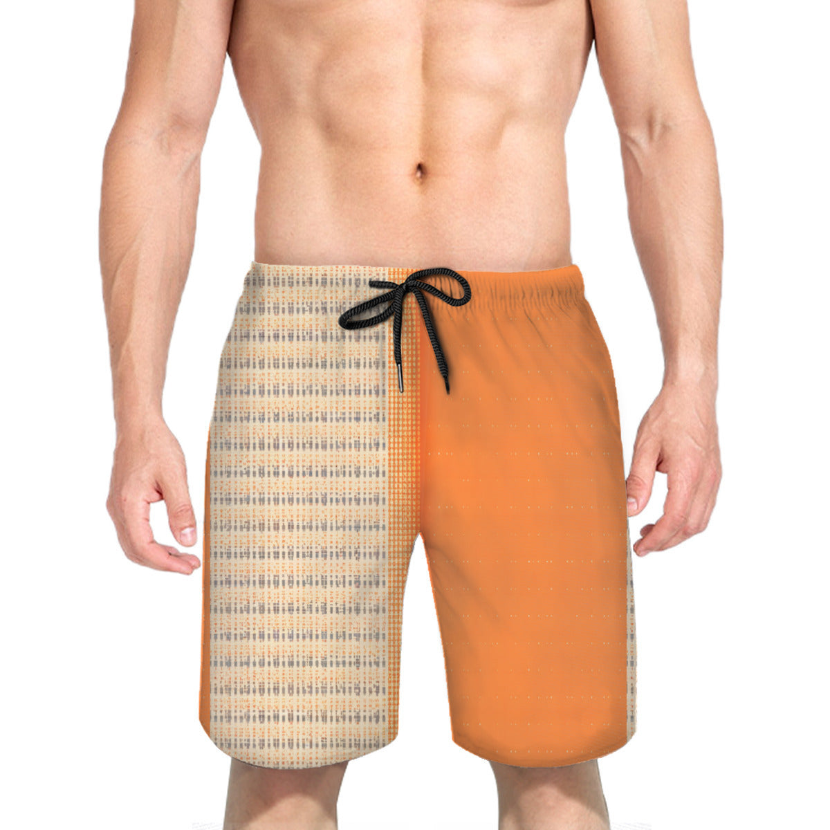 Orange Check Men's Beach Shorts (Not Mesh Lined) | Polyester