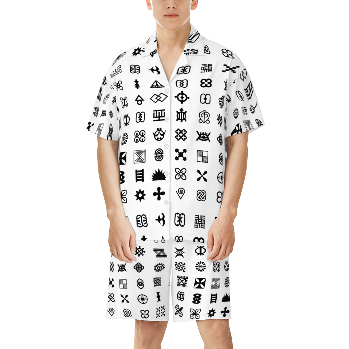 Adinkra Symbols Men's Shirt and Shorts Set (Multi-faceted Design) | Cotton-Like Polyester
