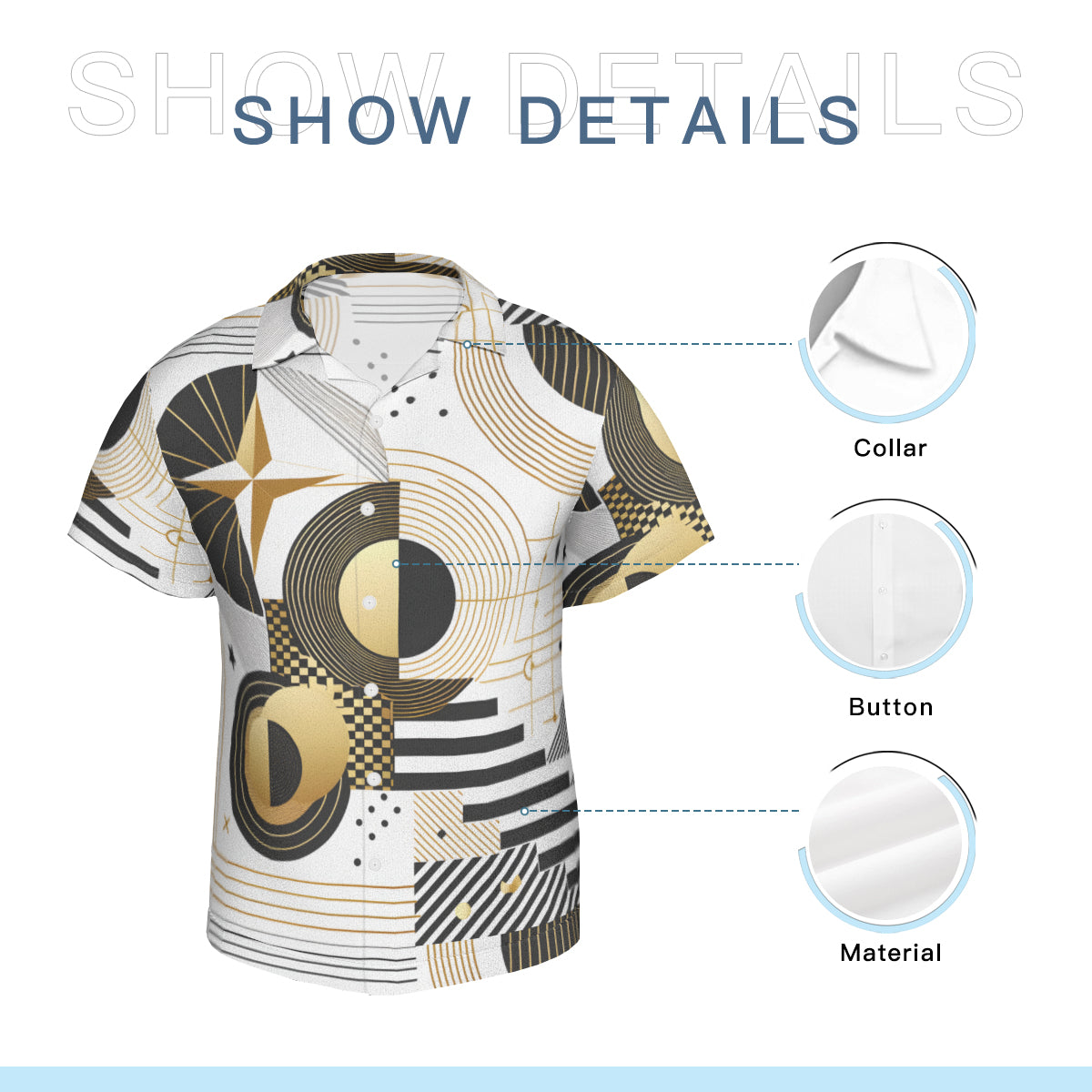 Abstract White Gold Short Sleeves Shirt