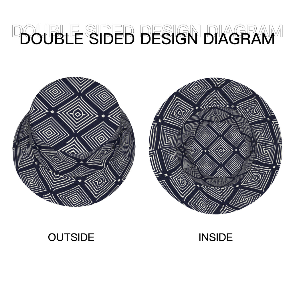 Navy Blue Geometric Shapes Double-Sided Unisex Polyester Bucket Hat