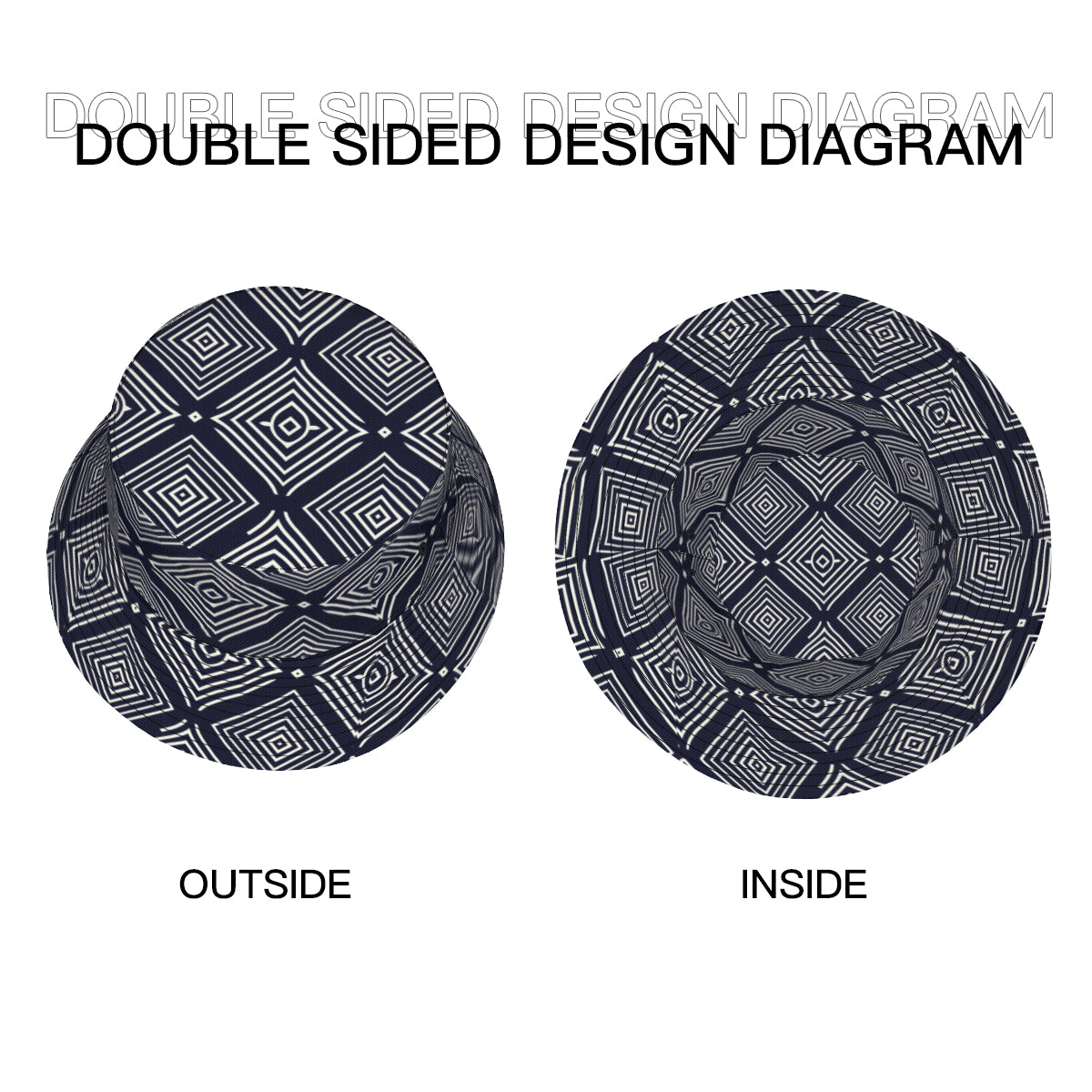 Navy Blue Geometric Shapes Double-Sided Unisex Polyester Bucket Hat
