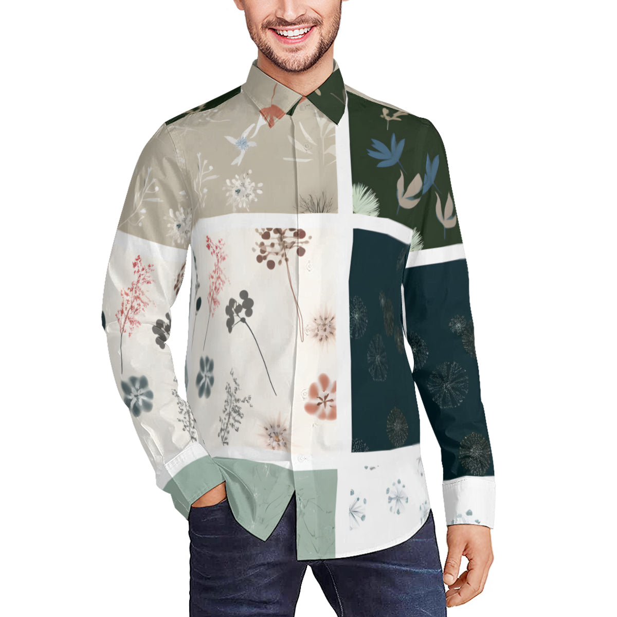 Minimalistic Geometric Long Sleeves Men's Shirt