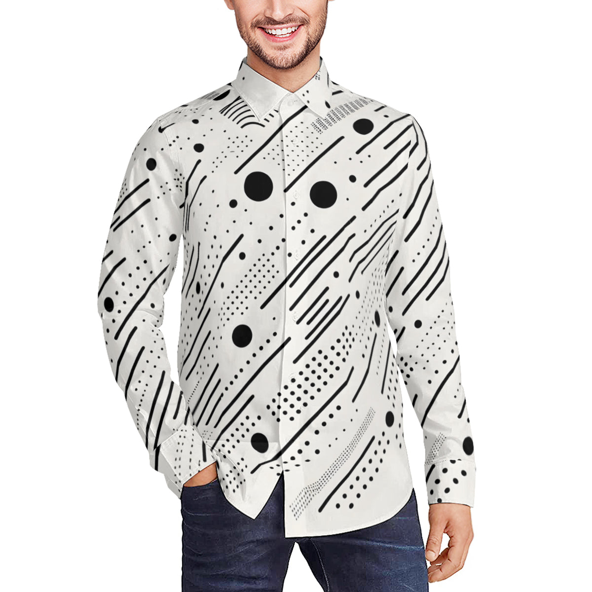 Minimalistic Black And White Long Sleeves Men's Shirt