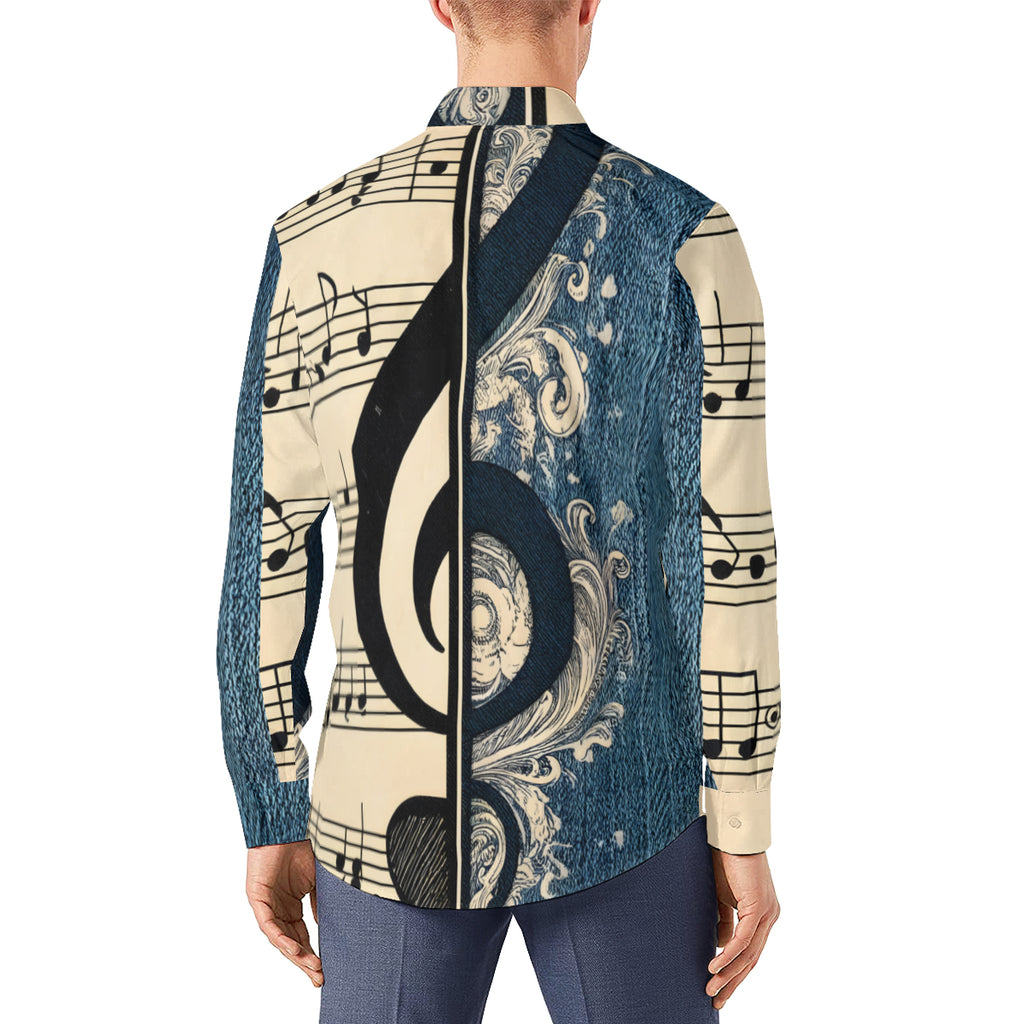Musical Denim Design Long Sleeves Men's Shirt
