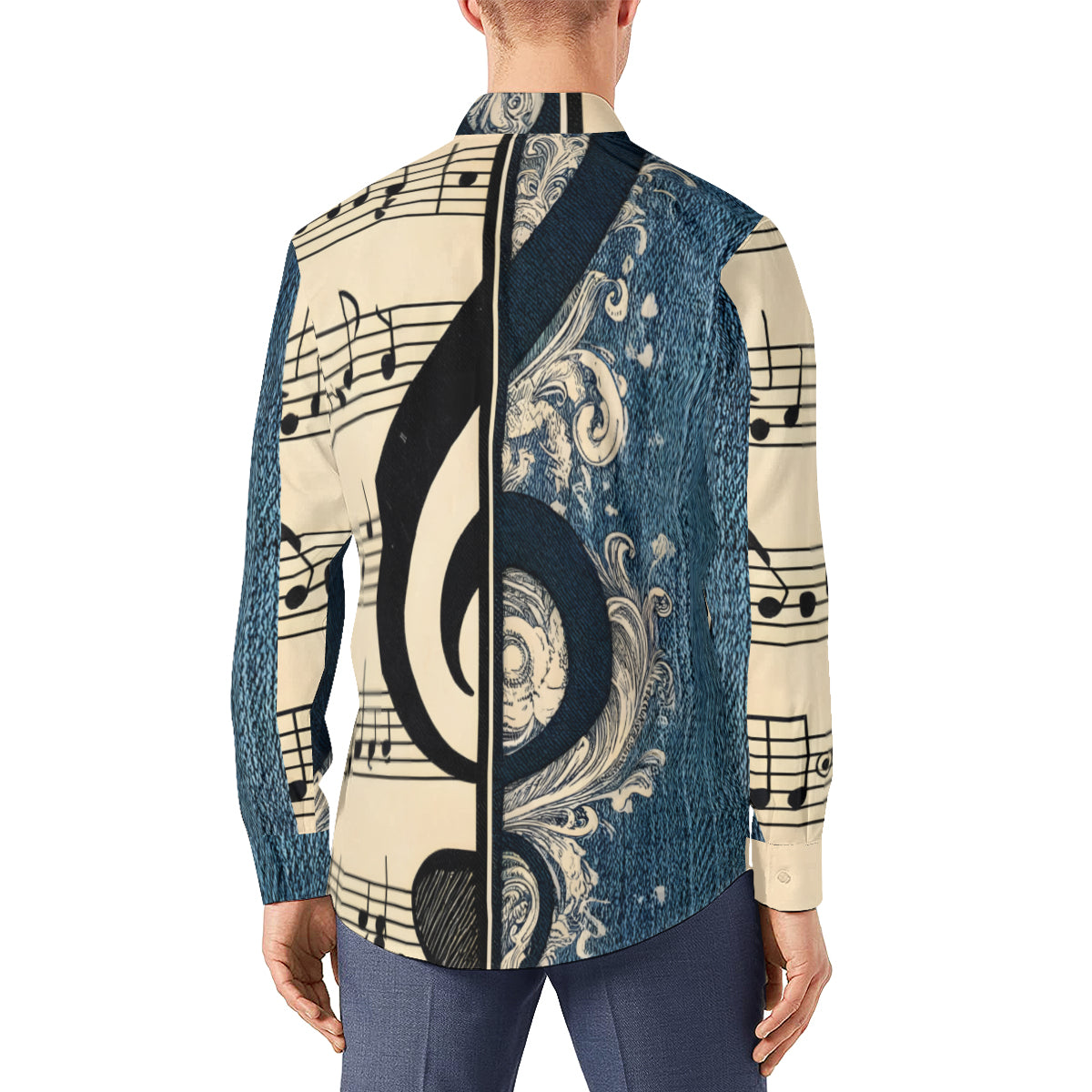 Musical Denim Design Long Sleeves Men's Shirt