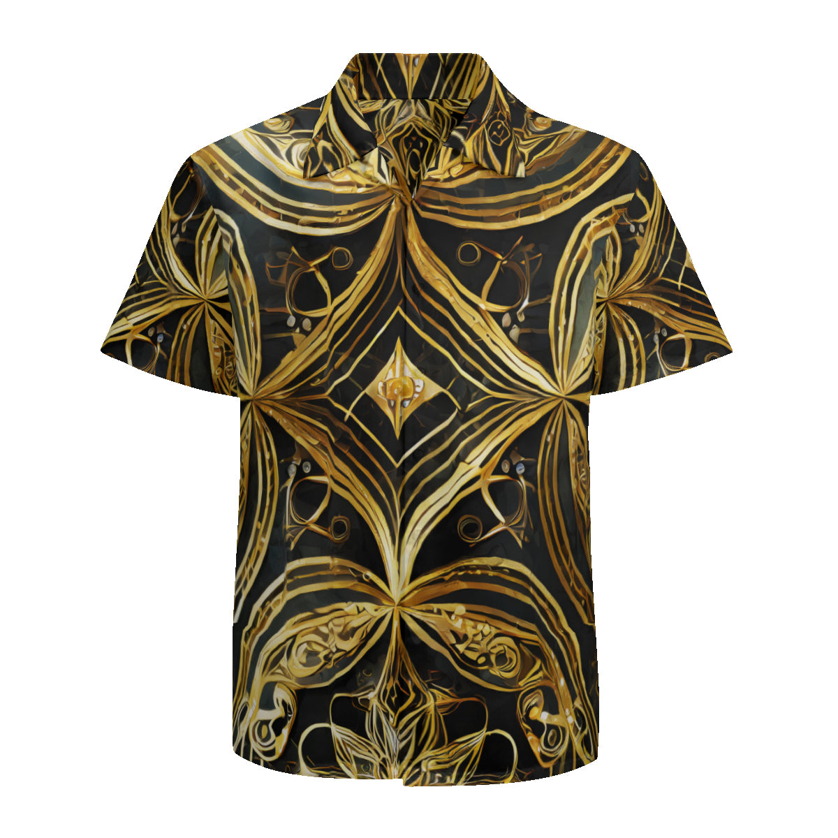 Gold On Black Pattern Short Sleeves Men's Shirt