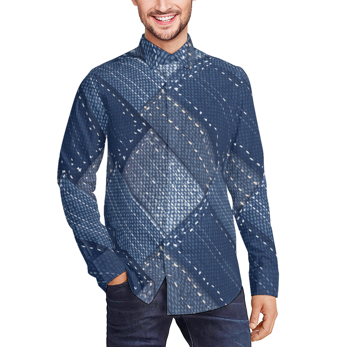 Abstract Denim Classic Long Sleeves Men's Shirt