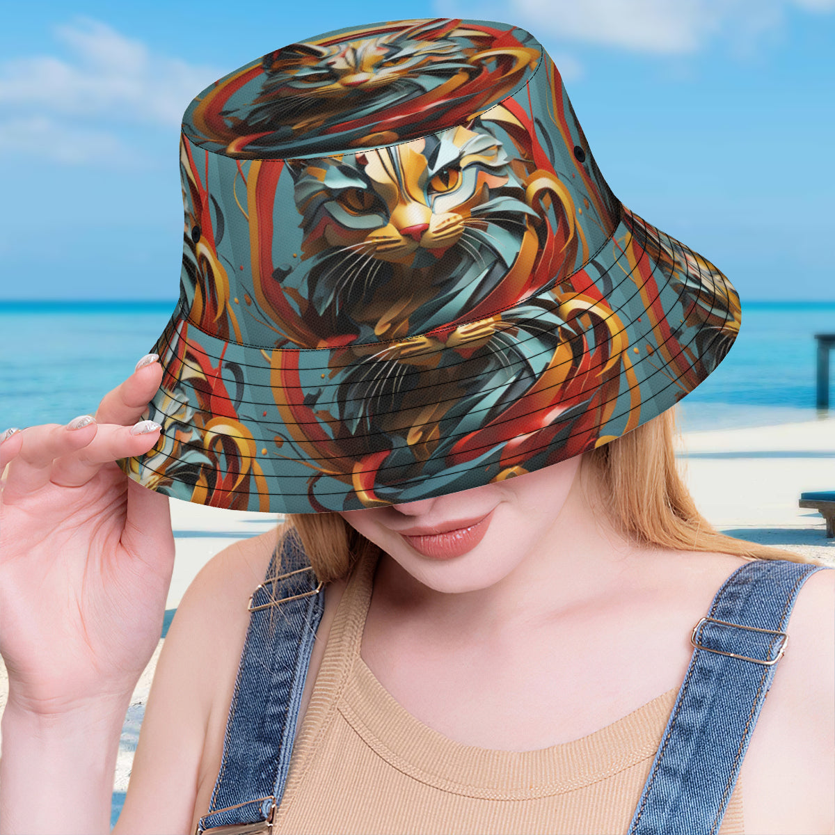 Abstract Cat Double-Sided Unisex Polyester Bucket Hat