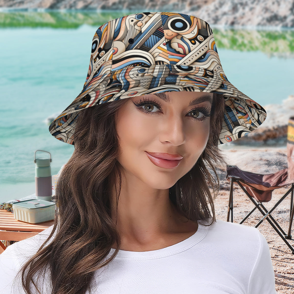 Abstract Double-Sided Unisex Polyester Bucket Hat
