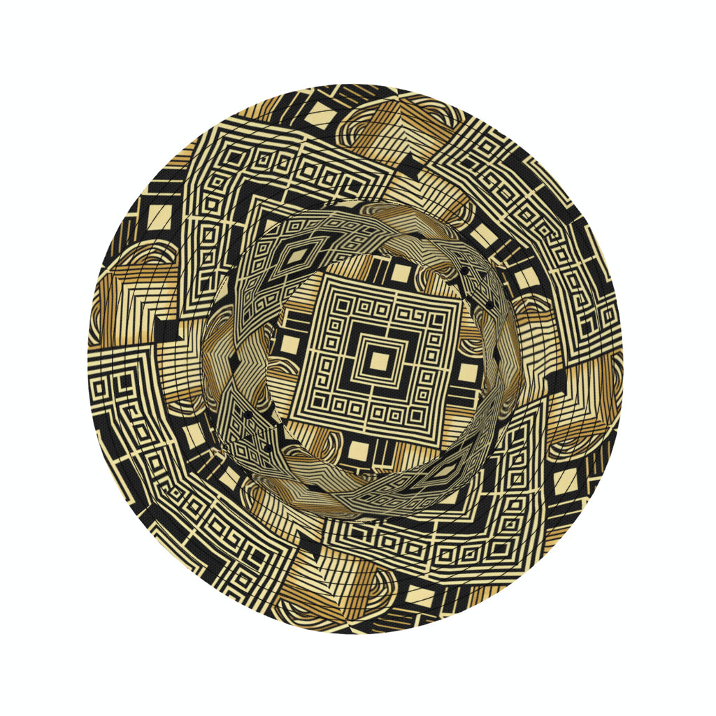 Golden Geometric Shapes Double-Sided Unisex Polyester Bucket Hat