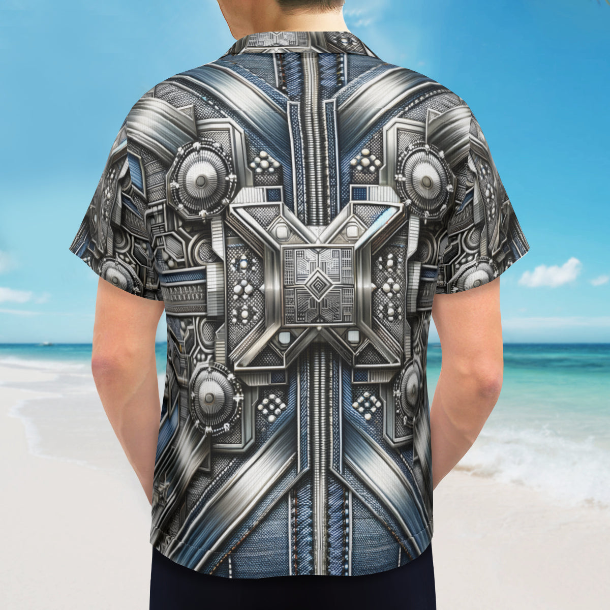 Metallic Denim Short Sleeves Men's Shirt
