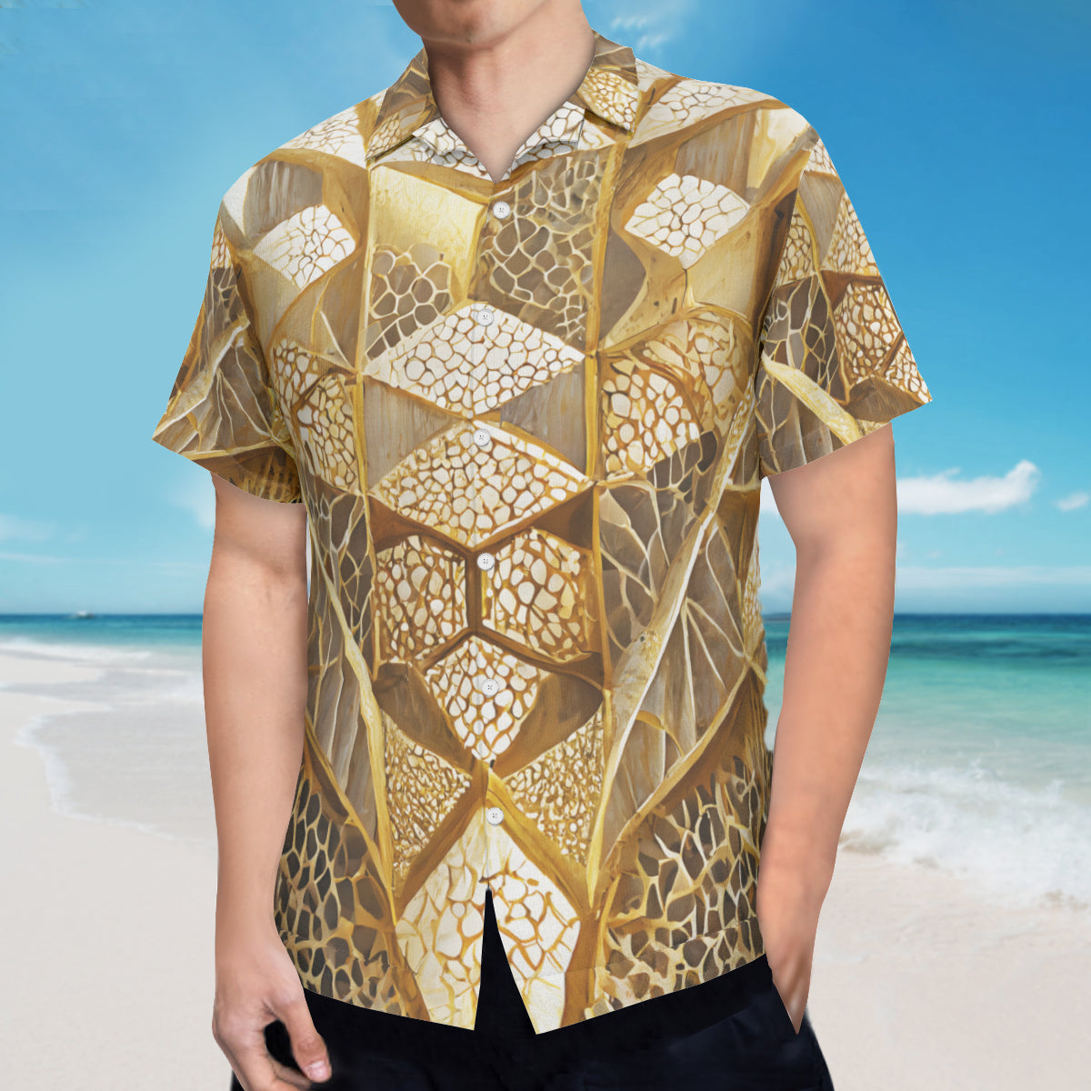 Golden Architectural Pattern Short Sleeves Men's Shirt