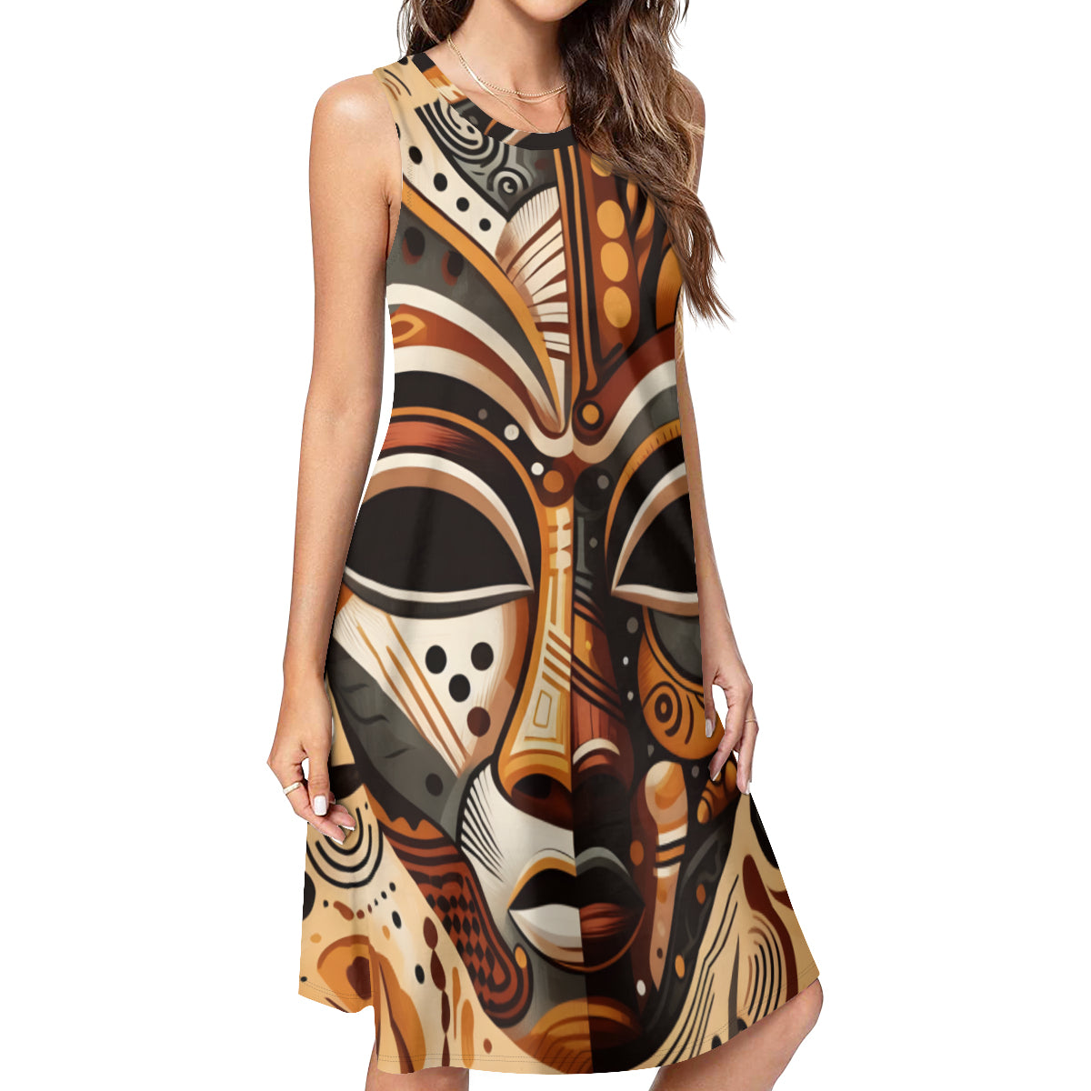 African Mask Women's Casual Dress | Polyester