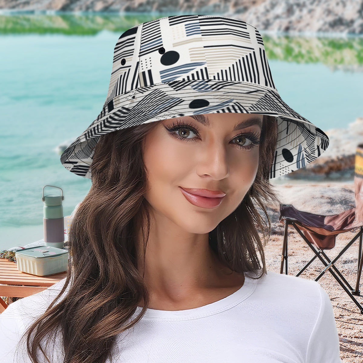 Minimalistic Black And White Double-Sided Unisex Polyester Bucket Hat