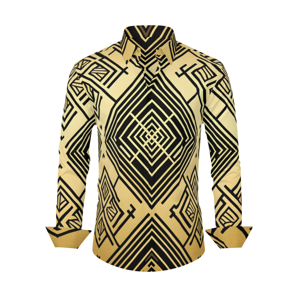 Golden Geometric Shapes Long Sleeves Shirt