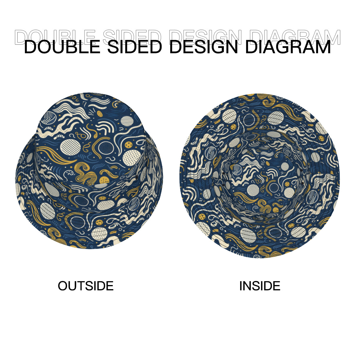 Dark Blue Geometric Shapes Double-Sided Unisex Polyester Bucket Hat