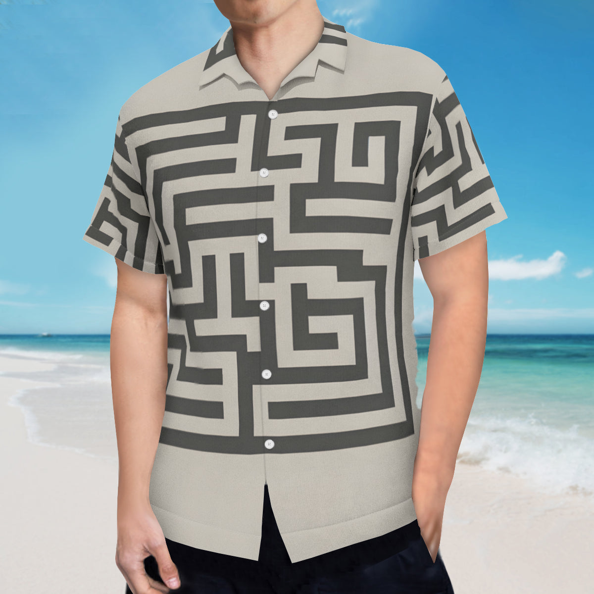 Minimalistic Geometric Short Sleeves Men's Shirt