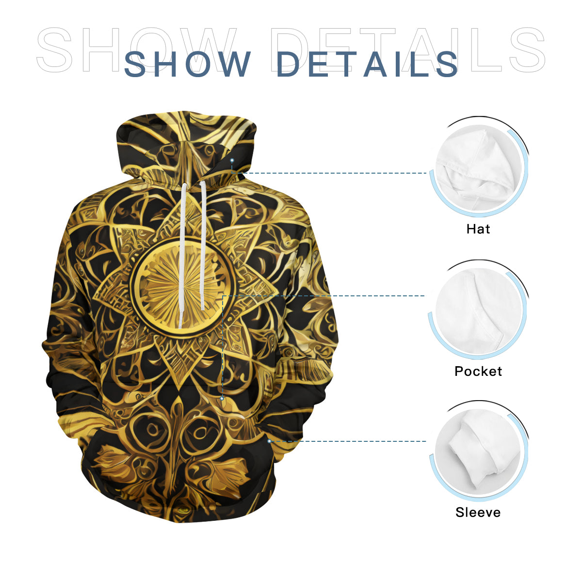Elegant Black Gold Men's Adult Hoodie Set (Double-Layer Hood) | Health Fabric