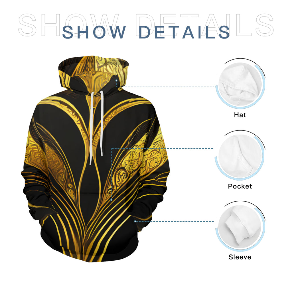 Abstract Elegant Gold Men's Adult Hoodie Set (Double-Layer Hood) | Health Fabric
